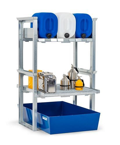 DENIOS Kanister- und Kleingebinderegal, mit Stahlwanne, 1049 x 1236 x 1637 mm, 291780