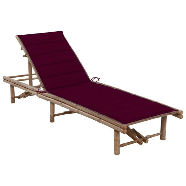 vidaXL Garten-Sonnenliege mit Auflage Bambus, weinrot, 3061641