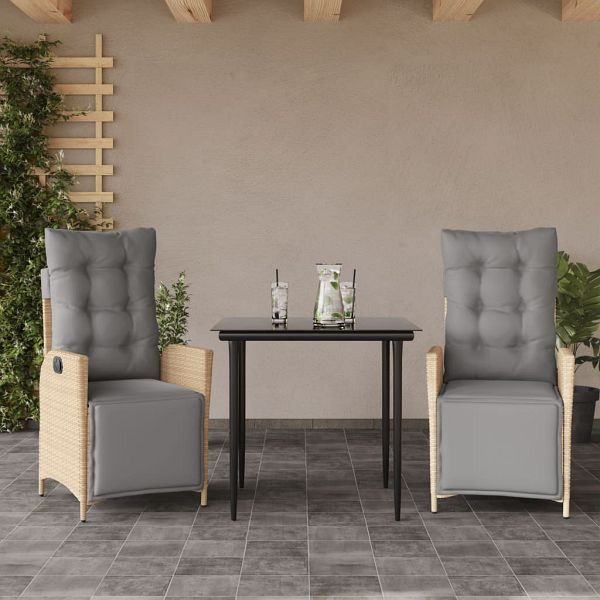 vidaXL 3-teilig Garten-Essgruppe mit Kissen Beigemischung Poly Rattan, 3213448