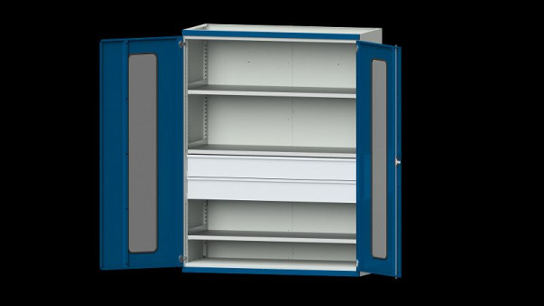ANKE Werkbänke Schwerlastschrank, Modell 302, 1485 x 630 x 1950 mm, Sichtausschnitt aus Plexiglas, RAL 7035/5010, 620.282
