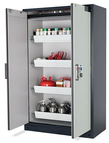 asecos Feuerbeständiger Gefahrstoffschrank Select W-124, 4 Auszugswannen, Türen grau, 201020