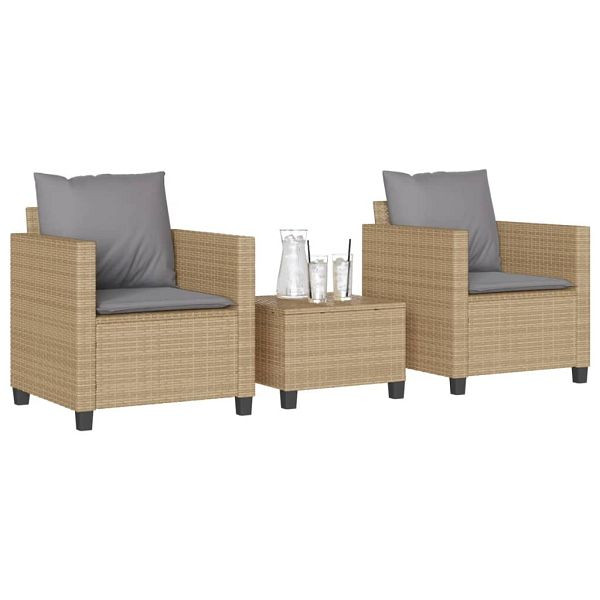 vidaXL 3-tlg. Bistro-Set mit Kissen Beige Poly Rattan, 4003899