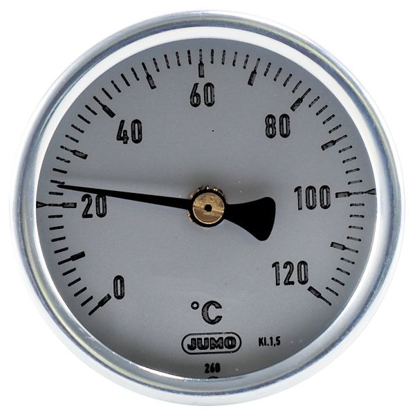 JUMO Bimetallthermometer, Klasse 1,5, Anzeigebereich 0 bis 120°C, Einbaulänge 50 mm, Durchmesser: 63 mm, 80000580