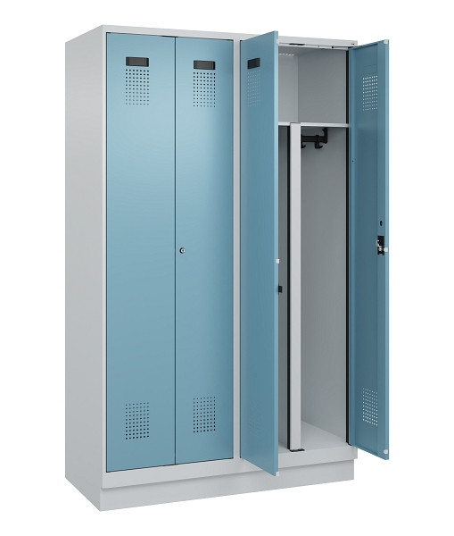 C+P PSA Schwarz-Weiß-Spind Evolo PLUS, mit Sockel, 4 Abteile, 1950x1200x500mm, 7, 2406015 RDS Architekturblau, Zylinderschloss, 049022-40P S10036
