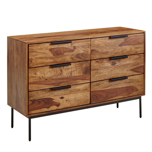 Wohnling Kommode 117x80x42 cm Sheesham Massivholz/Metall Schubladenkommode, Industrial Sideboard Kommodenschrank Holz Modern, WL6.564