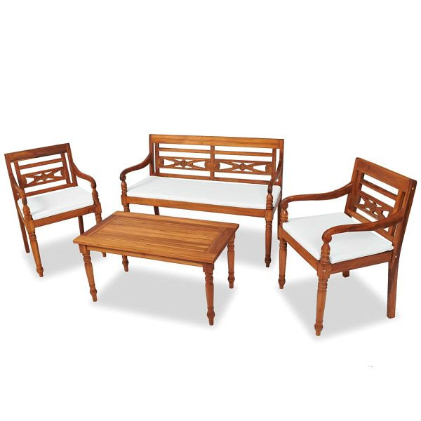 vidaXL 4-tlg. Garten-Lounge-Set mit Auflagen Massivholz Teak, 43055