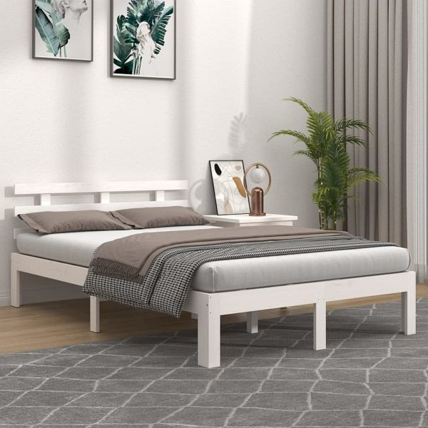 vidaXL Massivholzbett Weiß 150x200 cm, Material des Bettgestells: Massives Kiefernholz, 814760