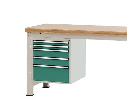 Manuflex Gehäuse-Unterbau PROFI, Nutzhöhe 500 mm mit 5 Schubfächern, für Werkbanktiefe 700 mm, Graugrün, ZB4881.0001