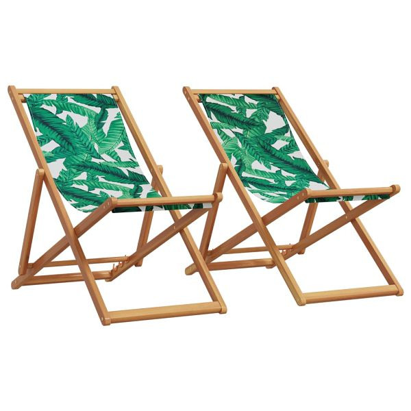 vidaXL Strandstühle 2 Stück Klappbar Blattmuster Stoff und Massivholz, 3214500
