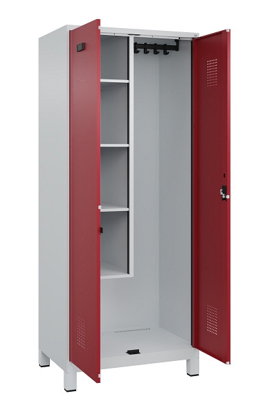 C+P Putzmittel-Spind Evolo PLUS, mit Füßen, 2 Abteile, 1950x800x500mm, 7035/300, Frontfarbe RAL 3003 Rubinrot, Zylinderschloss, 049110-02 S10031