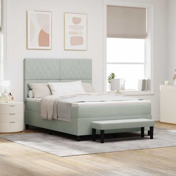vidaXL Boxspringbett mit Matratze Hellgrau 140 x 190 cm Samt, 3344444