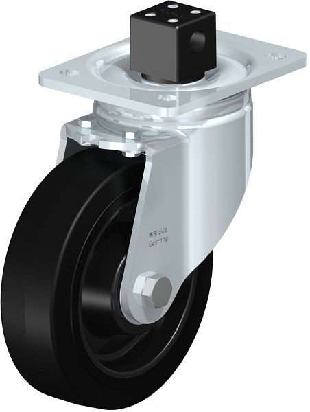 Blickle LH-POEV 160K-CS13 Stahlblech-Lenkrolle, Schwerlast-Ausführung, mit Anschraubplatte & Zentralfeststeller, Elastik-Vollgummi, Schwarz, 752120
