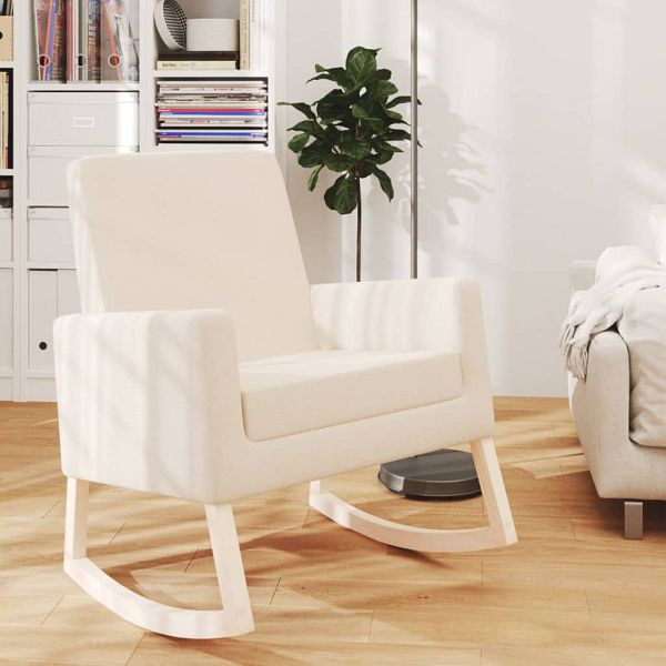 vidaXL Schaukelstuhl Creme Stoff (Polyester), Kautschukholz, 329424