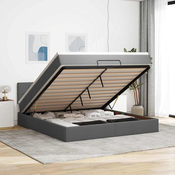 vidaXL Ottoman-Bett mit Matratze Dunkelgrau 160x200 cm Stoff, 3311471