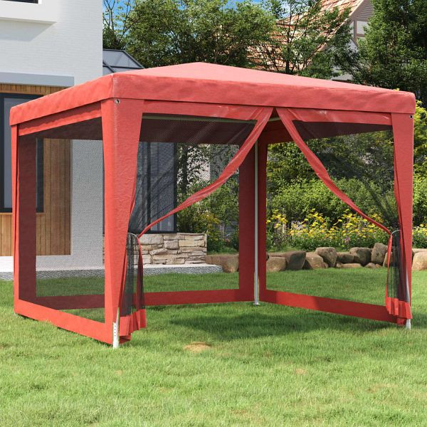 vidaXL Partyzelt mit 4 Mesh-Seitenwänden Rot 3x3 m HDPE, 319230