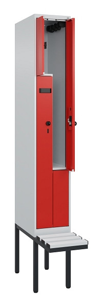 C+P Z-Spind Evolo PLUS, Bank, 2 Fächer, 2120x300x815mm, 7035/3020, Drehriegel, Material Sitzfläche Kunststoff, 0490437-102 S10059
