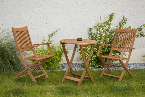 Merxx Rio Set 3-teilig, 2 Rio Klappsessel, 1 Tisch, Ø 65 cm, FSC Eukalyptusholz, 50084-011