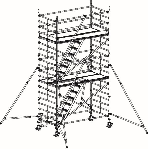HYMER Treppen-Fahrgerüst mit Ausleger, Bühnenlänge 2,95 m, Rahmenteilbreite 1,50 m, Reichhöhe 6,40 m, 857306