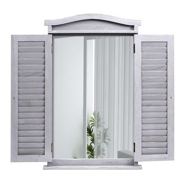 Mendler Wandspiegel Badspiegel Badezimmer Spiegelfenster mit Fensterläden, 71x46x5cm, shabby grau, 94481