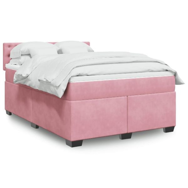 vidaXL Boxspringbett mit Matratze Dunkelrosa 140x200 cm Samt, 3286347