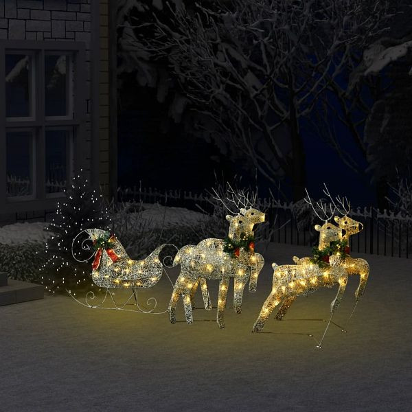 vidaXL LED-Rentier mit Schlitten Weihnachtsdeko 100 LEDs Outdoor Gold, 329830
