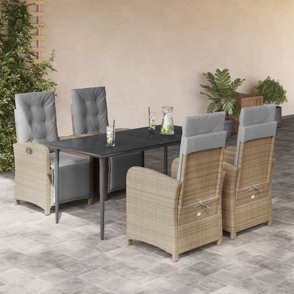 vidaXL 5-teilig Garten-Essgruppe mit Kissen Beige Poly Rattan, 3212587