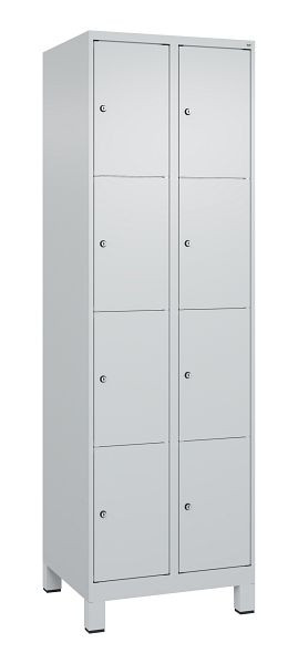 C+P Schließfachschrank Classic PLUS, Füße, 2 Abteile mit je 4 Fächern, 1950x600x500mm, 7035/7035, 080010-204 S10009