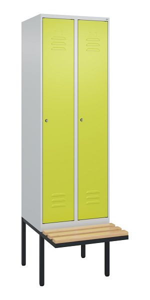 C+P Umkleidespind Classic PLUS, 2 Abteile, 2120x600x815mm, 7035/0024, Zylinderschlösser, Buche-Sitzleisten, 3 Doppel-Haken, 0800407-20 S10056