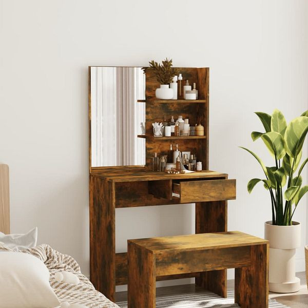 vidaXL Schminktisch mit Spiegel Räuchereiche 74,5x40x141 cm, 820490