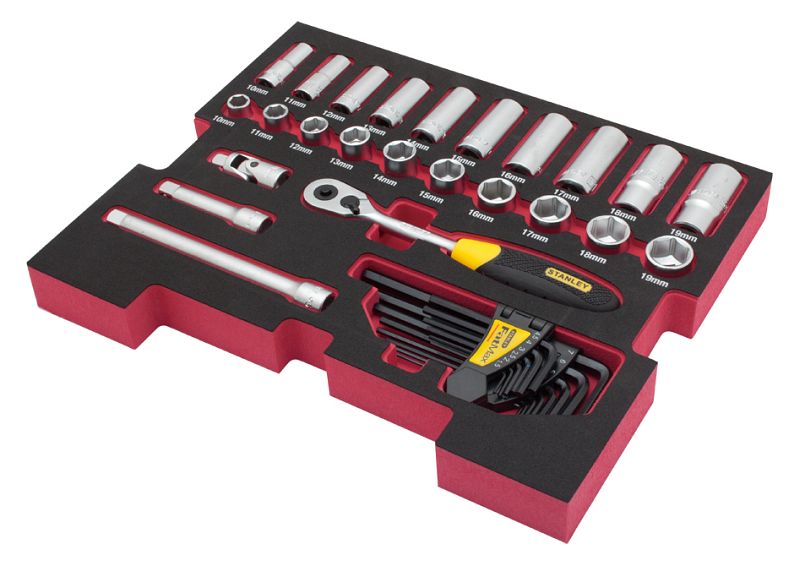 Stanley FatMax 38-teiliges Steckschlüssel-Set – 3/8 Zoll, Inkl. Knarre, Verlängerungen & Bits – Kompatibel Mit Pro-Stack Box