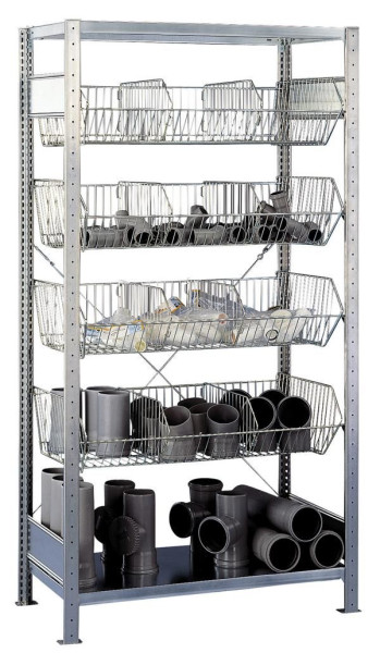 Schulte Anbauregal, Drahtgitterkorbregal MULTIplus150, 2300 x 1000 x 500 mm, verzinkt, 2 Fachböden, 5 Stück Drahtgitterkörbe, 13675