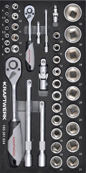 Kraftwerk BASIC LINE EVA Steckschlüssel-Einlage 1/4" + 1/2", 2x4 cm, 40-tlg, 105.301.034
