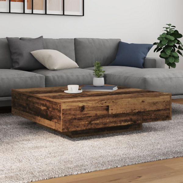 vidaXL Couchtisch mit LED-Lichtern Alte Holz 100x100x31 cm, 863006