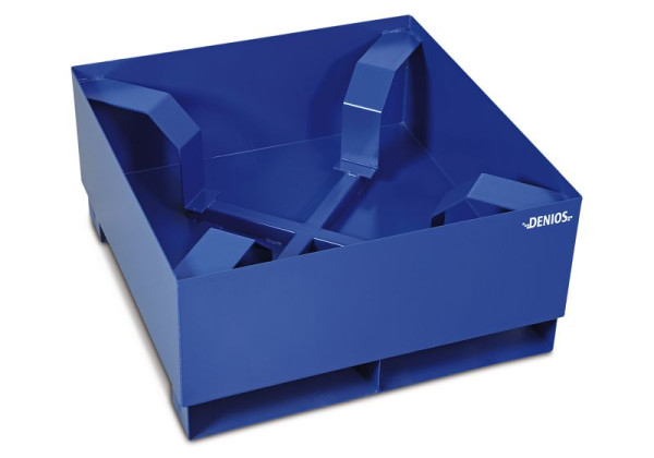 DENIOS Auffangwanne aus Stahl für 1 Fass à 200 Liter, 866 x 866 x 423 mm, mit Fassstütze, 328429