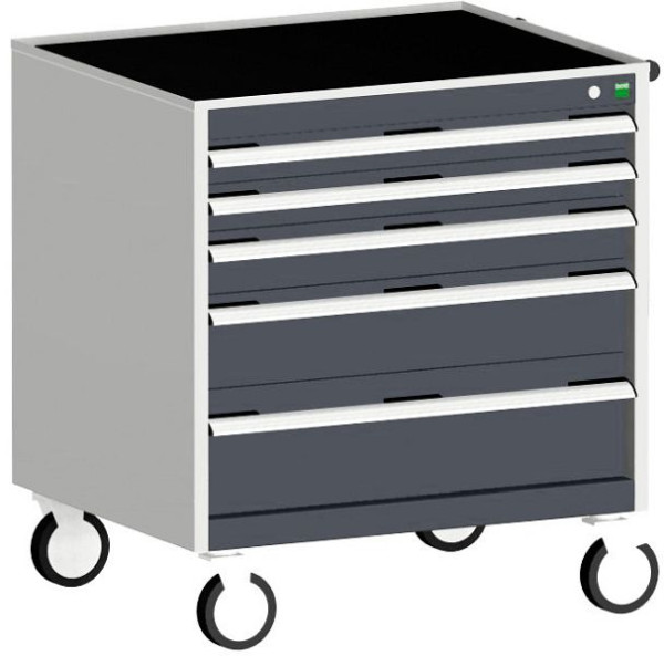 bott cubio Schubladenschrank mobil bestückt mit 5 Schubladen BxTxH: 800 x 650 x 880 mm, RAL 7035/7016, 40402104.19V