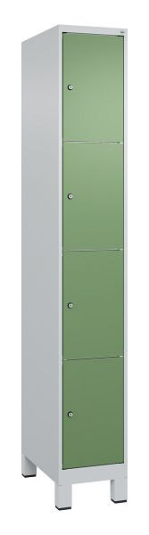 C+P Schließfachschrank Classic PLUS, Füße, 1950x300x500mm, 7035/6011, mit 4 Fächern, 080010-104 S10006