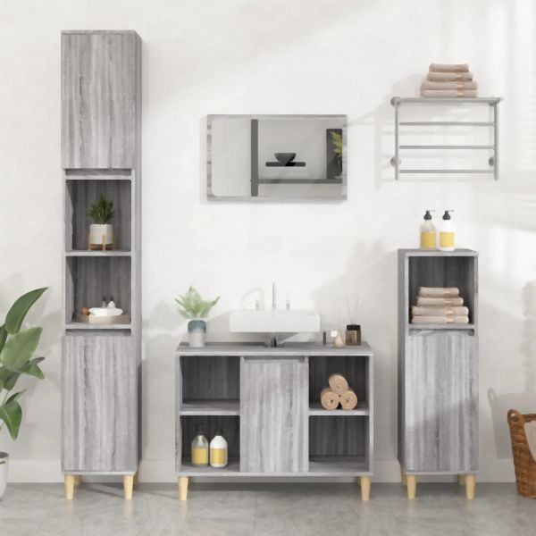 vidaXL Waschbeckenunterschrank Grau Sonoma 80x33x60 cm Holzwerkstoff, 821290