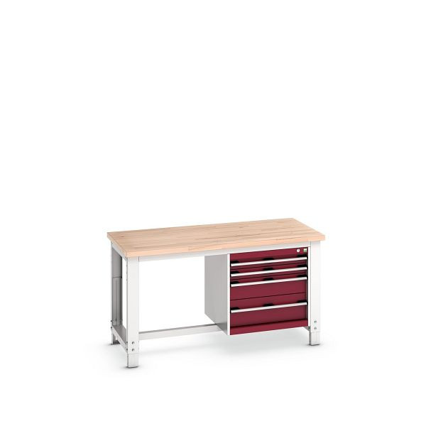 bott cubio Werkbank mit Hängeschrank 4 Schubladen, Rotbuche, höhenverstellbar, BxTxH: 1500x750x740-1140mm, Rotbuche RAL 7035/3004, 41003167.24V