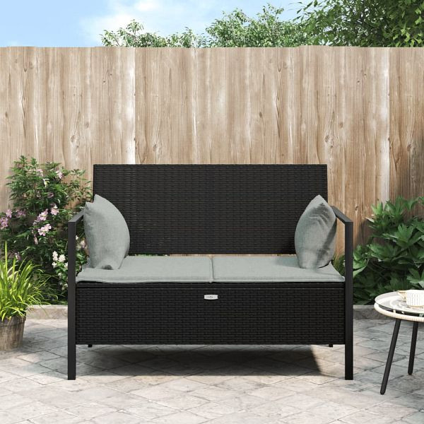 vidaXL Gartenbank 2-Sitzer mit Kissen Schwarz Poly Rattan, 364112