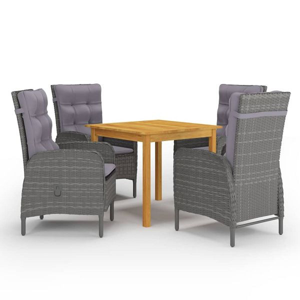 vidaXL 5-tlg. Garten-Essgruppe Grau, Akazien-Massivholz, 3067681