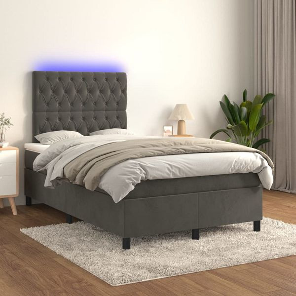vidaXL Boxspringbett mit Matratze & LED Dunkelgrau 120x200 cm Samt, 3136294