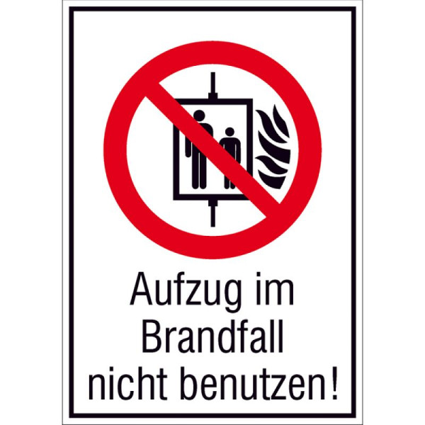 Stein HGS Kombischild, Aufzug im Brandfall nicht benutzen!, 105 x 148mm/ nicht langnachleuchtend, 21.a6142