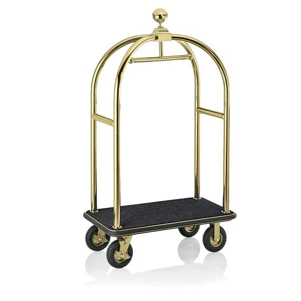 WAS Gepäckwagen, 110 x 62 x 190 cm, goldfarben, schwarzer Teppich, Edelstahl, 2225005