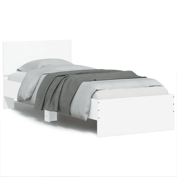 vidaXL Bettgestell mit Kopfteil und LED-Leuchten Weiß 75x190 cm, 838841