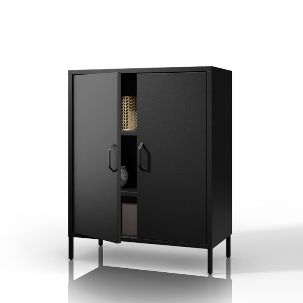 Jan Nowak Schwarzer Metallschrank mit Einlegeböden auf Füßen VITO Modern 800 x 1015 x 400 mm, 1755