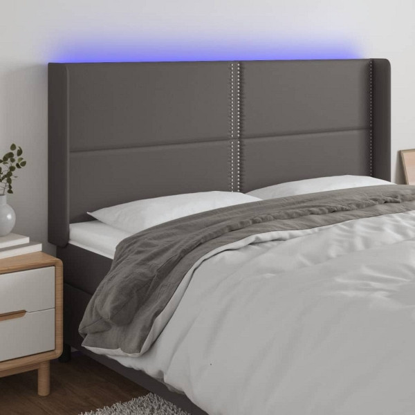 vidaXL LED Kopfteil Grau 203x16x118/128 cm Kunstleder, 3124020