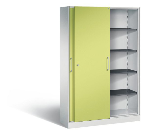 C+P Schiebetürenschrank Asisto, H1980xB1200xT435mm, Farbe: Lichtgrau / Viridingrün, Bügelgriff, 5 OH, 142001-000 S10083