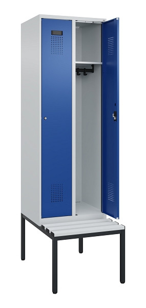 C+P Spind Evolo PLUS, 2 Abteil, 2120x600x815mm, 7035/5010, Zylinderschloss, Material Sitzfläche Kunststoff, Sitzbank, 0490507-20 S10087