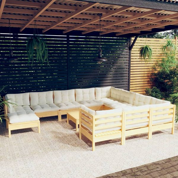 vidaXL 12-teilig Garten-Lounge-Set mit Creme Kissen Kiefernholz, 3097049