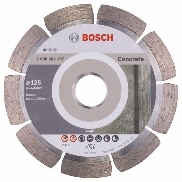 Bosch Diamanttrennscheibe Standard for Concrete, 125 x 22,23 x 1,6 x 10 mm, 2608602197